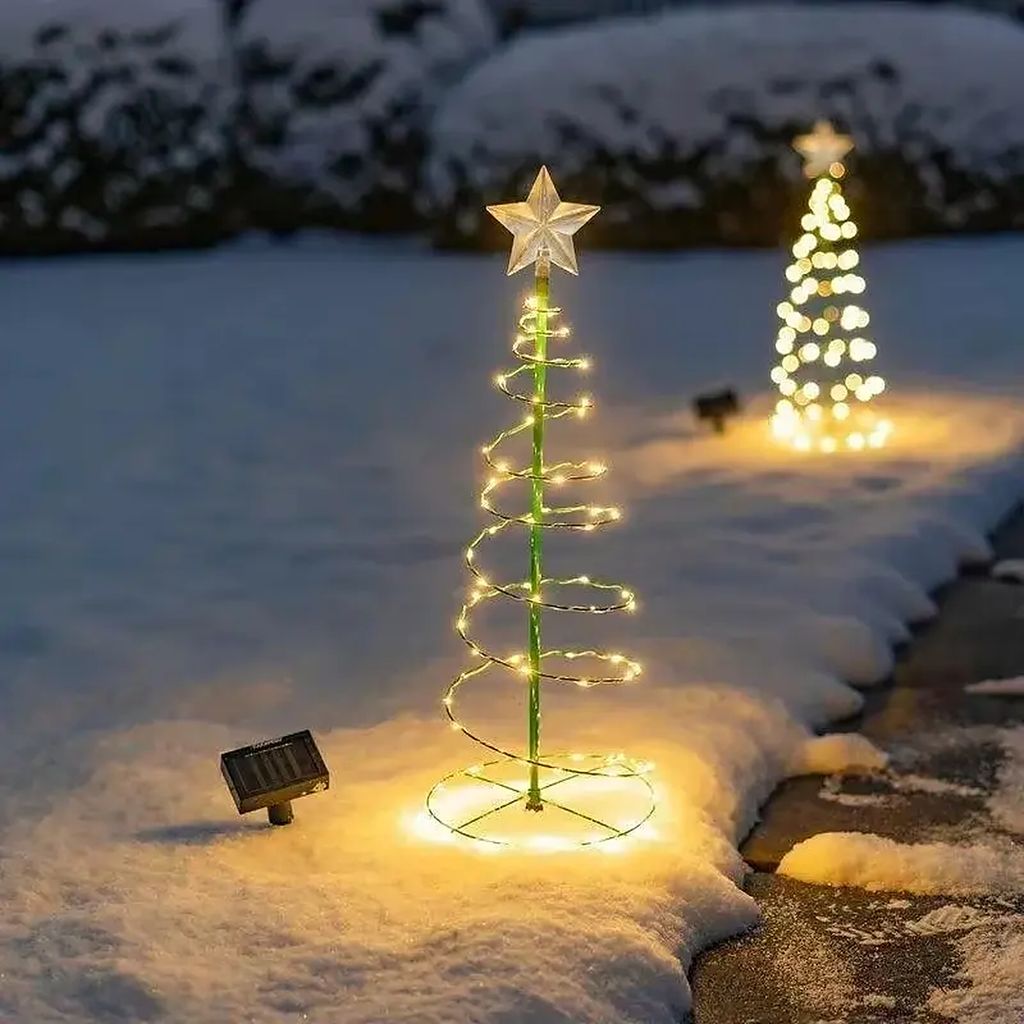 Árbol de Navidad Solar LED en Espiral con Estrella – Decoración Exterior