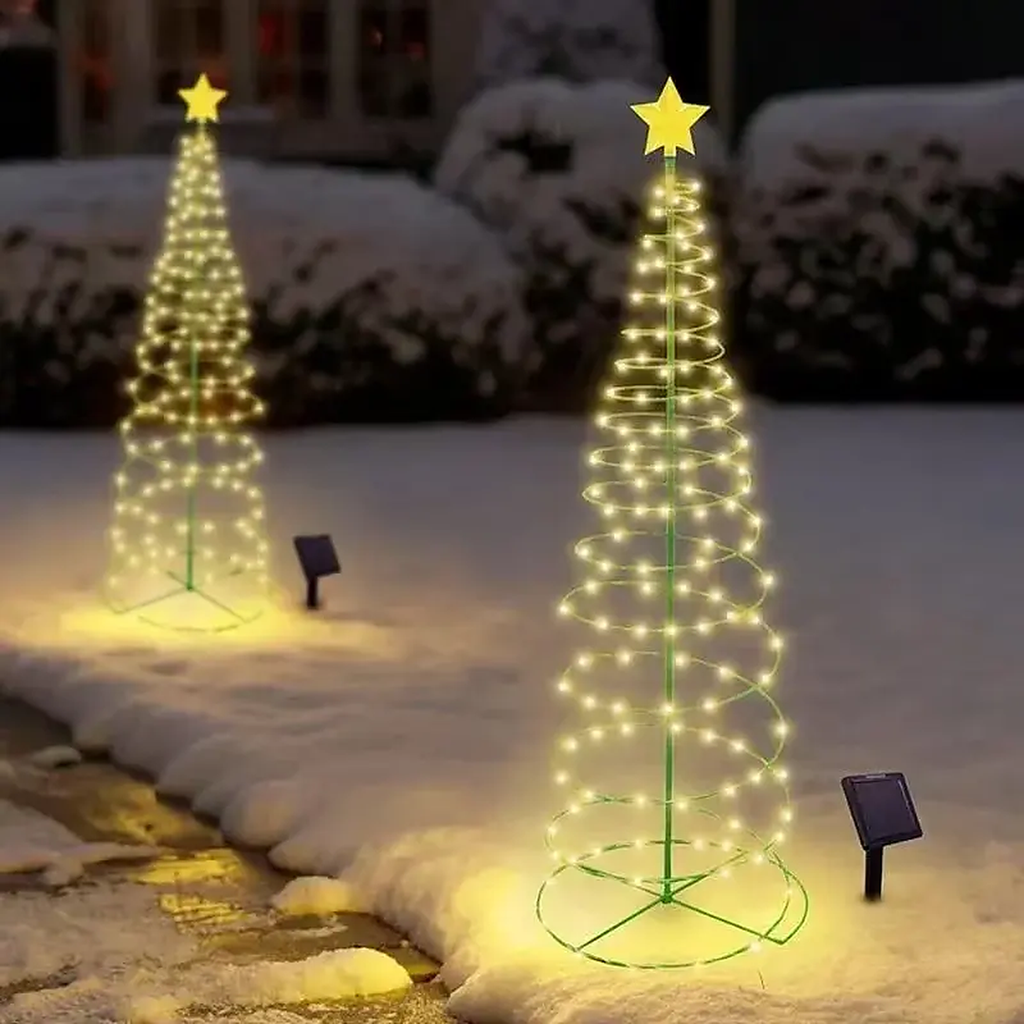 Árbol de Navidad Solar LED en Espiral con Estrella – Decoración Exterior