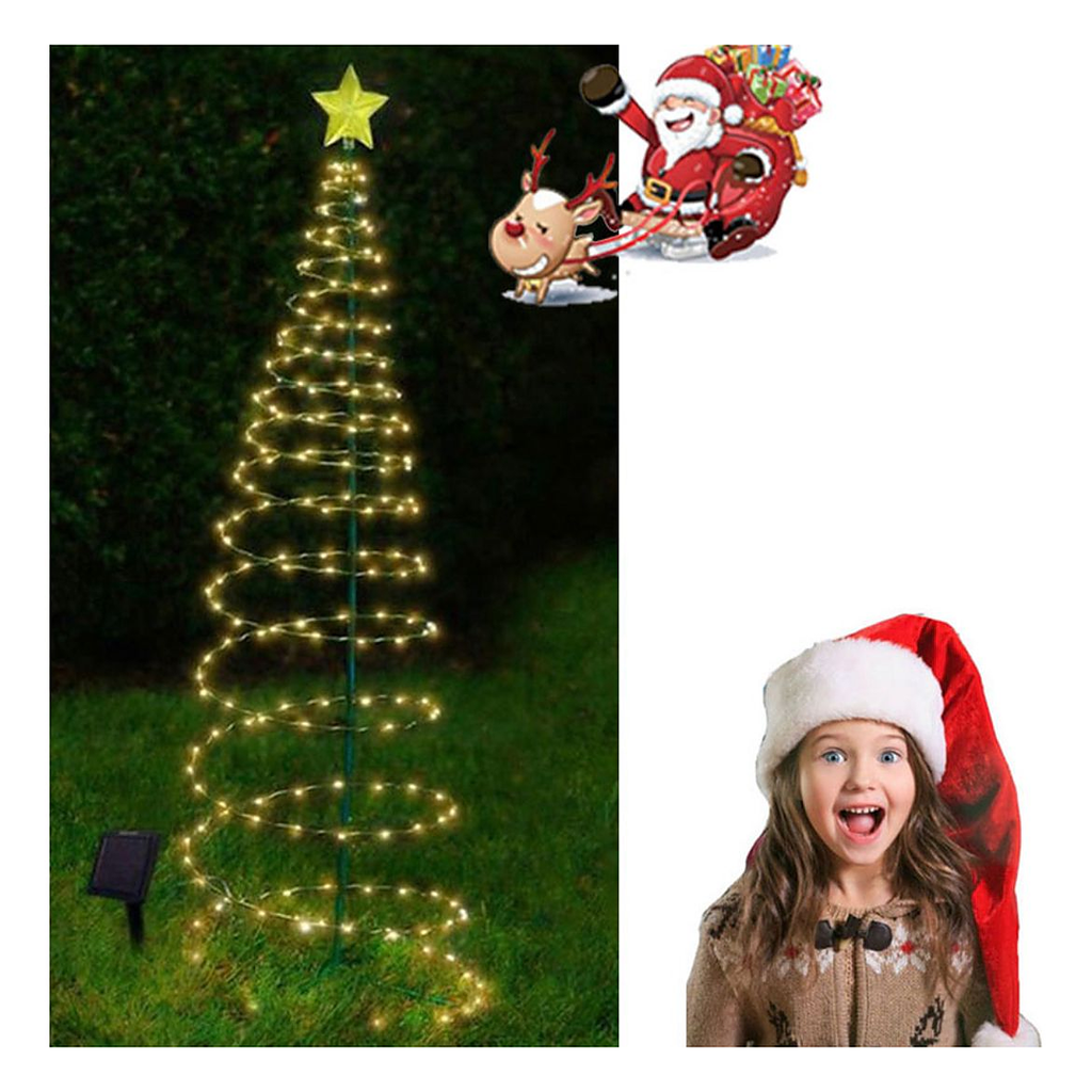Árbol de Navidad Solar LED en Espiral con Estrella – Decoración Exterior