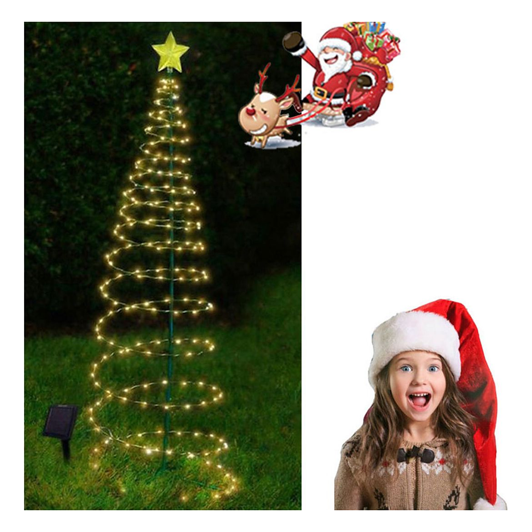 Árbol de Navidad Solar LED en Espiral con Estrella – Decoración Exterior