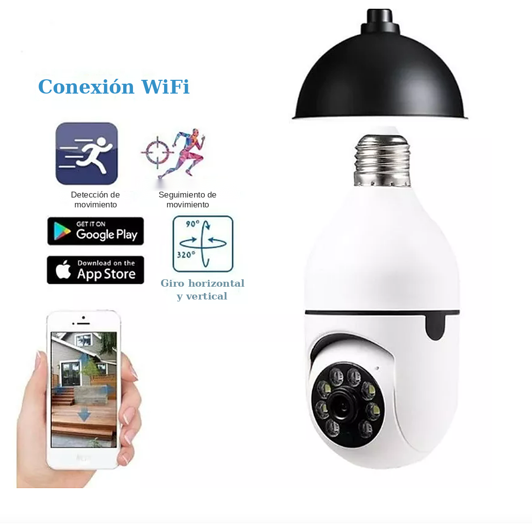Cámara de Seguridad WiFi Tipo Ampolleta con Visión Panorámica 360°
