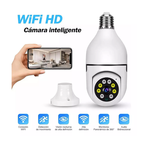 Cámara de Seguridad WiFi Tipo Ampolleta con Visión Panorámica 360°