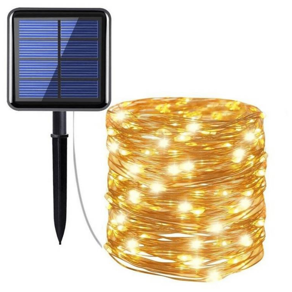 Guirnalda Solar LED de 10 Metros con 100 Luces Cálidas – Exterior y Jardín