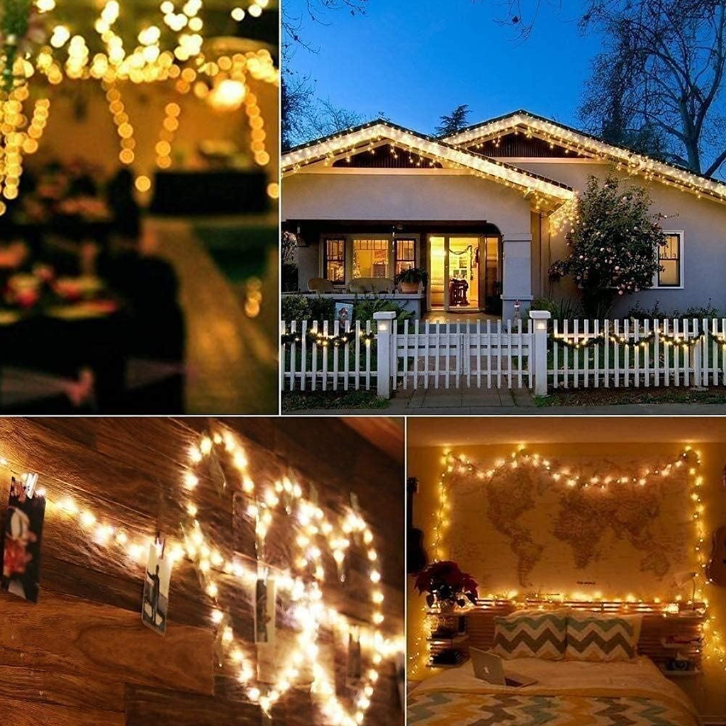 Guirnalda Solar LED de 10 Metros con 100 Luces Cálidas – Exterior y Jardín