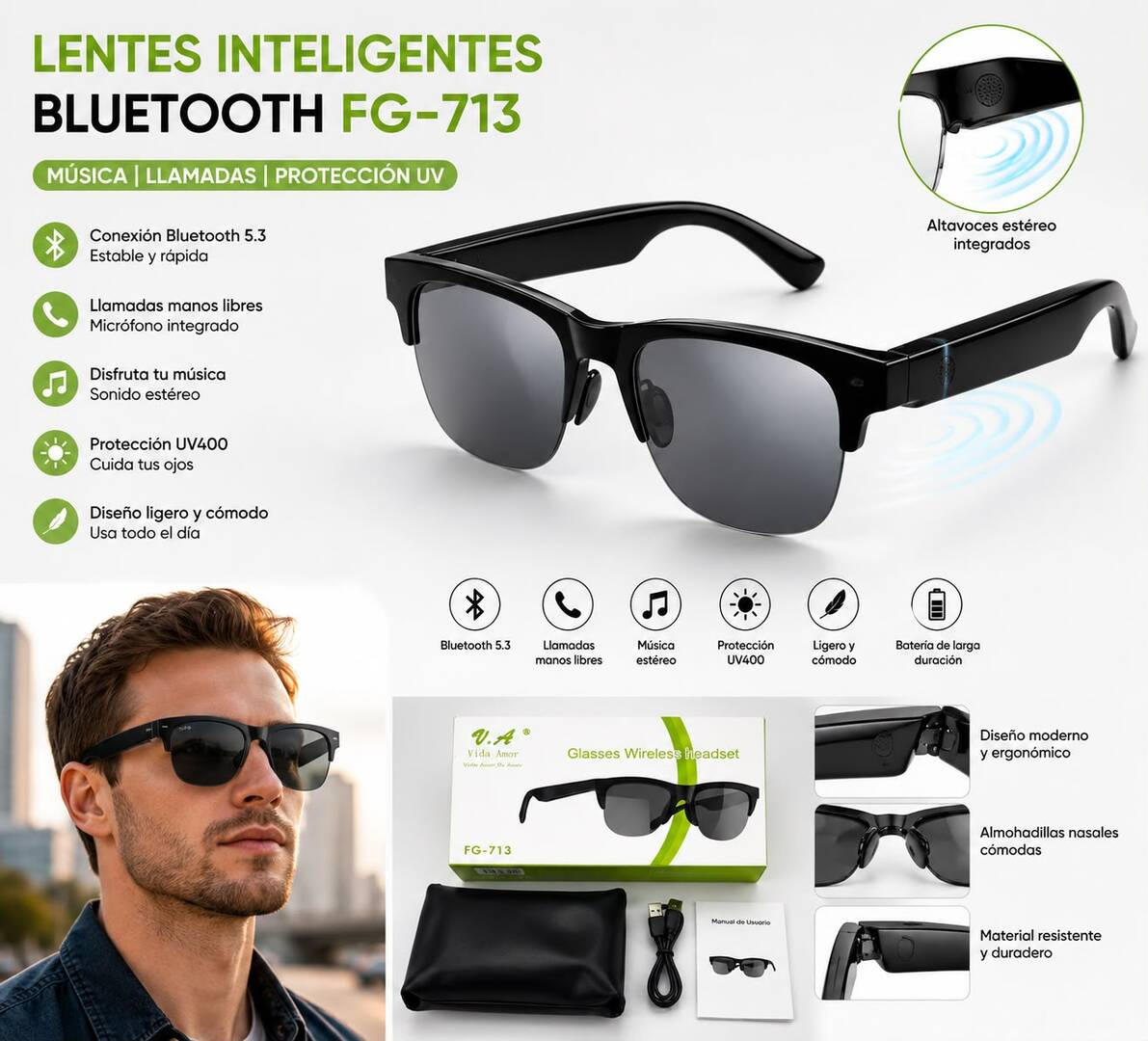 Lentes Inteligentes Bluetooth FG-713
