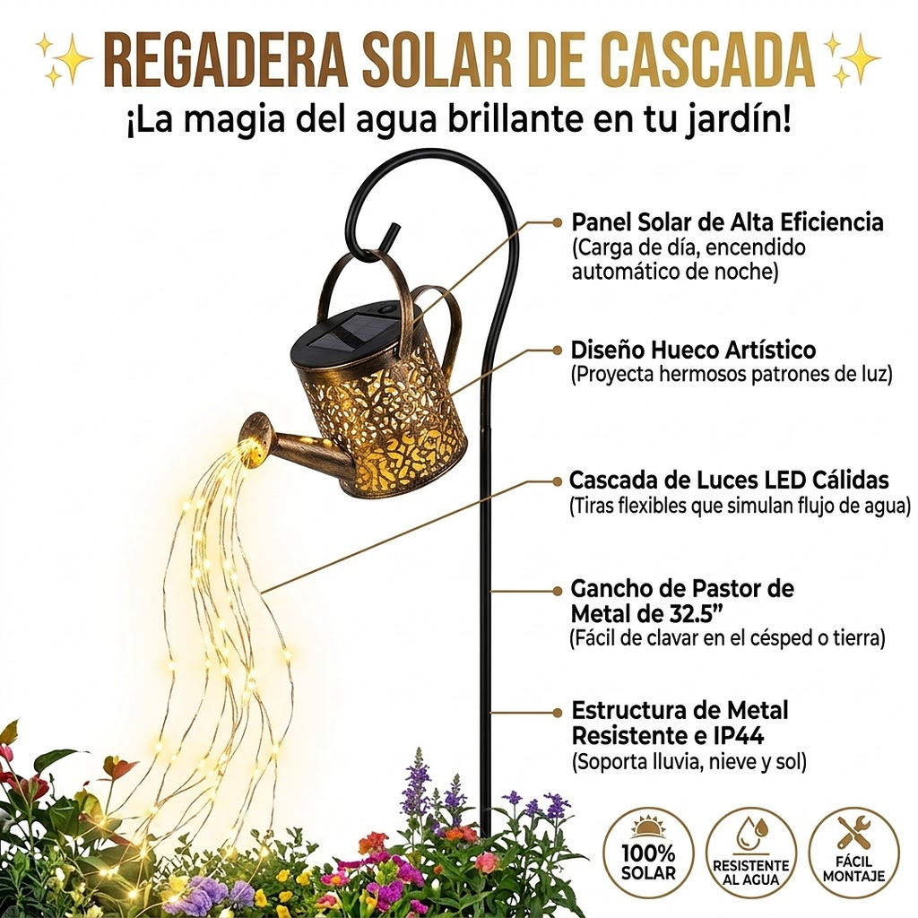 Regadera Solar Decorativa LED con Efecto Cascada – Iluminación para Jardín